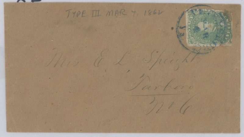 Confederate States 1/stone 2 2023 Petersburg, VA-4 march 1862-blue cancel +10.00