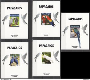 Lx477 Imperf 2016 Mozambique Fauna Birds Parrots Uv Cardboard 5Bl Mnh