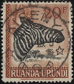 RUANDA-URUNDI  Sc 87 Used 20Fr Zebra VF - Bullseye KISENYI cancel