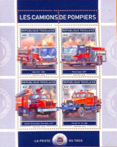 A7132 - TOGO, Error, 2019, MISPERF MINIATURE SHEET: Firetrucks, Fire Engines