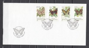 Moldova, Scott cat. 94-97. Butterflies issue on a Plain, Long First day cover. ^