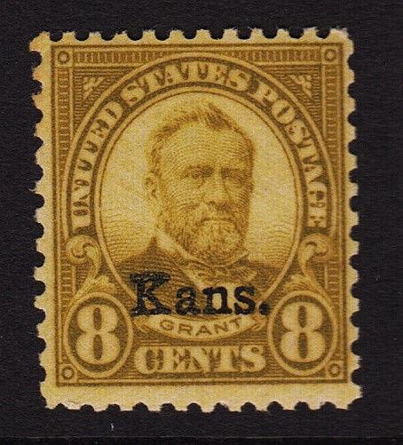 1929  Sc 666  KANSAS overprint 8c  MLH  CV $80