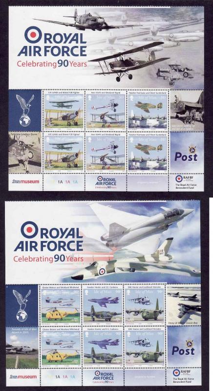 Isle of Man-Sc#1242a,45a-two Unused NH sheets-Planes-RAF-2008-