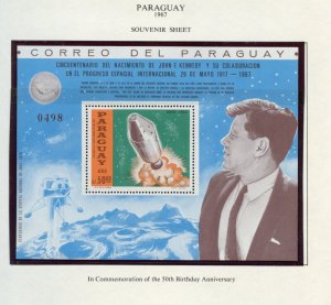 PARAGUAY  1967 JOHN F. KENNEDY  & SPACE PERF SOUVENIR SHEET MINT NH