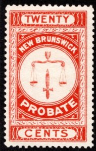 van Dam NBP2, 20c vermilion, uncan., New Brunswick Probate, Canada Revenue