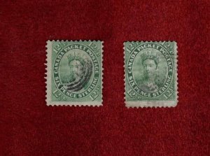 CANADA 2 USED 1859 QV 12 1/2 CENT STAMPS SCOTT # 18