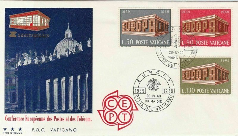 Vatican Europa 1969 Euro Conf.Telecom+Post Building Pic Stamps FDC Cover Rf29512 