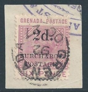 Grenada #J6 Used On Piece 6p Queen Victoria Issue Surcharged