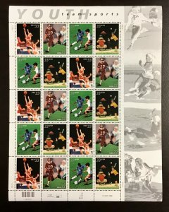 3399-3402    Soccer-Youth Team Sports. Lot of 10 sheets. FV $66.   2000.