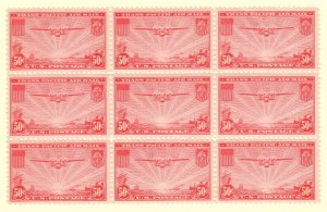 USA SC #C22 MNH B9 1937 50c Clipper, CV $90.00