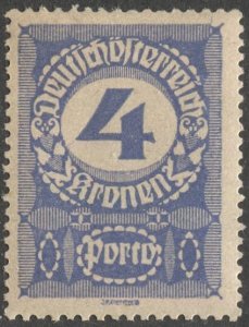 AUSTRIA 1921  Sc J88a  4k Postage Due MNH, F-VF on gray paper