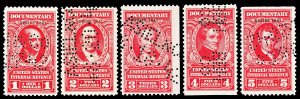 Scott R323-R327 1941 $1.00-$5.00 Dated Red Documentary Revenues Used F-VF