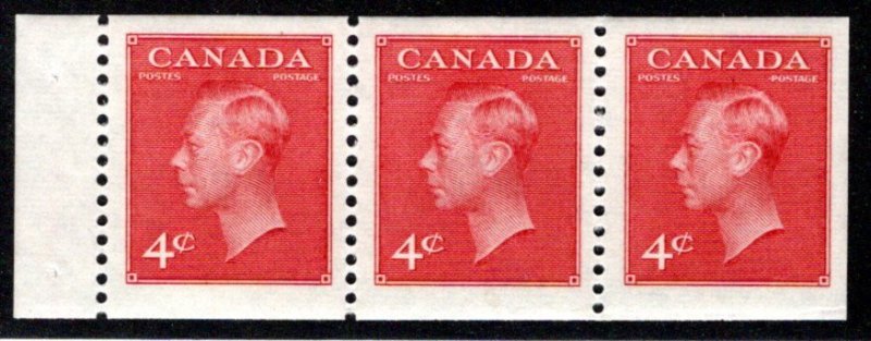 287a, Scott, booklet pane of 3 x 4c (BK43), MNHOG, VF, KGVI, Canada