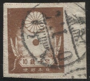 JAPAN 1923 Sc 186  Used  10s Margin copy, Earthquake Issue XF, Sakura 207