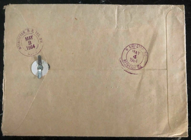 1964 Nassau Bahamas Registered Airmail cover To Bethesda USA