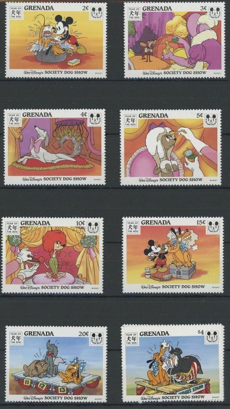 Grenada Disney Stamps Society Dog Show Serie Set of 8 Stamps Mint NH