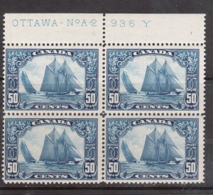 Canada #158 Mint Plate #2 Block - Bottom Stamps Never Hinged Top Stamps Hinged