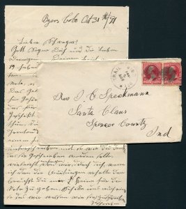 1891 Deer Trail, Colorado to Santa Claus, Indiana - with Enclosed Letter