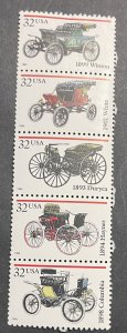 US 1995 32c Antique Autos #3019-23 strip of 5 mint