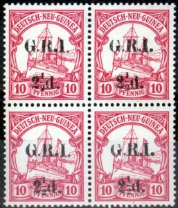 New Guinea 1914 2 1/2d on 10pf Carmine SG5 Superb MNH Block of 4