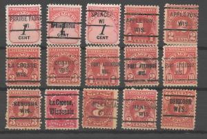 30 U.S. Postage Due Precancels, Used, Wisconsin & Wyoming