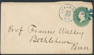 U163 3 cent Stamped envelope; Blue fancy cancel -- see details and scans