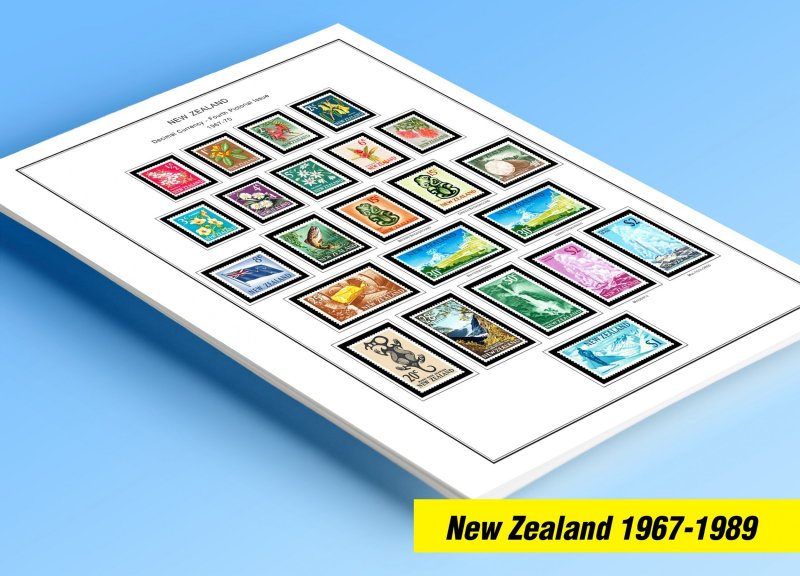 COLOR PRINTED NEW ZEALAND 1967-1989 STAMP ALBUM PAGES (93 illustrated pages)