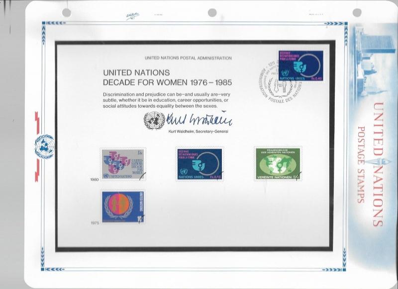 United Nations Souvenir Cards - 11 Mostly FDC cards on White Ace Pages (group 1)