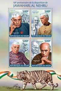 Jawaharlal Nehru Stamps Niger 2014 MNH Mahatma Gandhi Famous People Tigers 4v MS