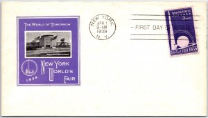 US FIRST DAY COVER NEW YORK WORLD'S FAIR ADMIN BUILDING CACHET N.Y.C. 1939