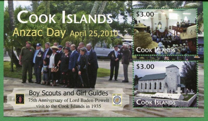 COOK ISLANDS #1327 Souv. Sheet - ANZAC DAY Boy Scouts & Girl Guides CAT $9