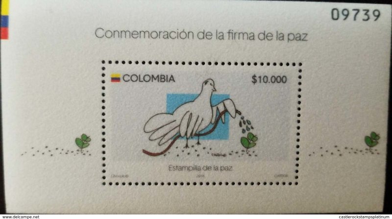 baja.RO) 2016 COLOMBIA,STAMP OF PEACE,OLIVE SMELL-ODOR-DOVE,FLOCKED PAPER,FLUORE