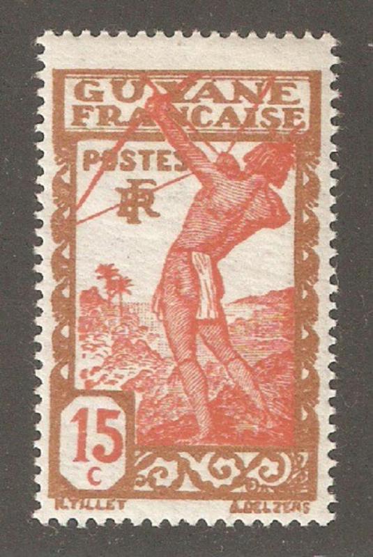 French Guiana 1929, 15c Archer Warrior, Scott # 115,VF MLH*OG (G-2)