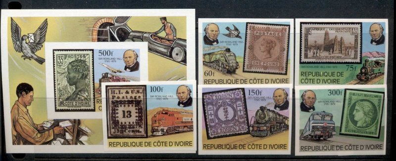 Ivory Coast 1979 Sir Rowland Hill Death Centenary + MS IMPERF MUH