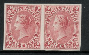 Canada #20b Extra Fine Mint Imperf Pair Unused (No Gum) As Issued **With Cert.**