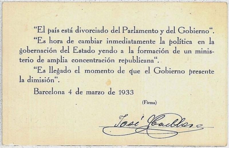 SPAIN España - POSTAL HISTORY postal: PROPAGANDA postcard to Alejandro Lerroux 1