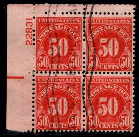 #J86  50c Postage Due Plate Block - Used