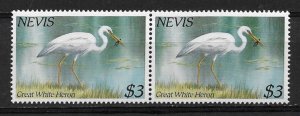 1985 Nevis #406 $3 Great White Heron pair MNH