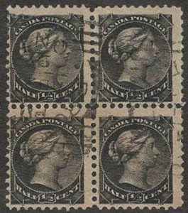 CAN SC #34 U B4 1882 1/2c Q Victoria B4 CV $34.00 (as 4 x sngl)