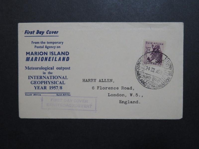 South Africa 1958 Marion Island Antarctica FDC to England - Z8850