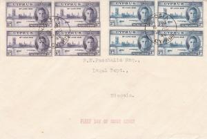 Cyprus 1946 Victory Issue Blocks of 4 FDC Nicosia CDS Rare VGC