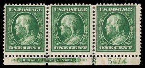 USA 374 Unused (MH) Plate # Strip of 3 (Imprint X)