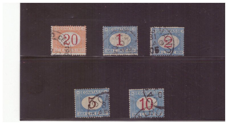 ITALY SC.J7, 14, 16, 17, 20 1870 POSTAGE DUE USED CAT. $54.55 YE15