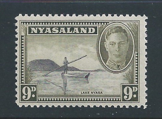 Nyasaland Protectorate #75 NH 9p George VI Defin. - Lake ...