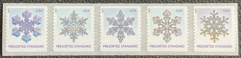 US #4808-4812 MNH Coil Strip of 5 Snowflakes (.10) SCV $1.25