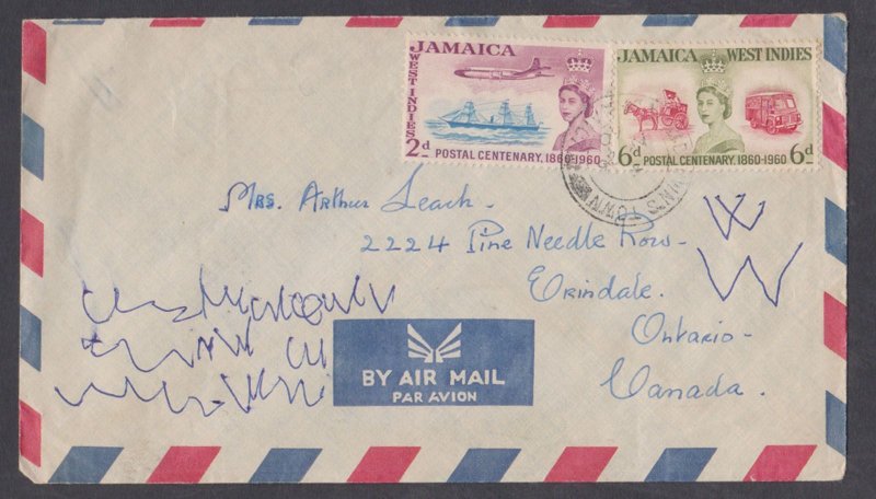 JAMAICA - 1960 AIRMAIL ENVELOPE TO TO CANADA WITH QEII STAMPS
