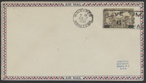 1932 #C3 6c on 5c Airmail FDC Roessler Checked Air Mail Cover Winnipeg