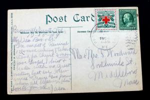 US #WX5 Red Cross Seal 331 Franklin on 1909 Card, Religious Note on Card