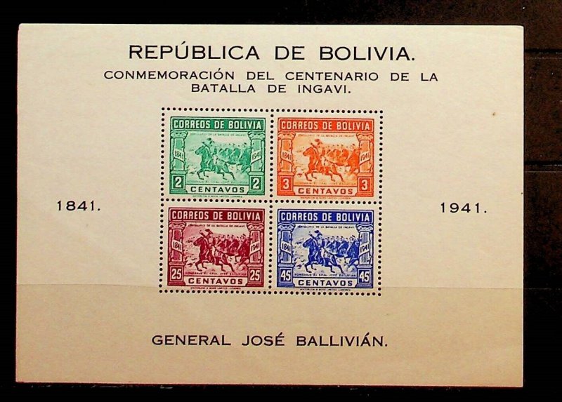 BOLIVIA Sc 288 NH SOUVENIR SHEET OF 1943 - BATTLE OF INGAVI - LOT1