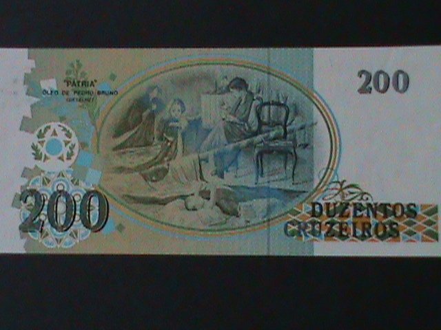 ​BRAZIL-1989-CENTRAL BANK-$200 CURZEIROS NOVOS-UNCIR-VERY FINE-HARD TO FIND
